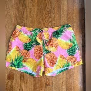 ASOS Pink and Yellow Flat Front Shorts with Pineapple Print